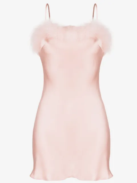 Gilda & Pearl Bibi feather-trim silk slip minidress