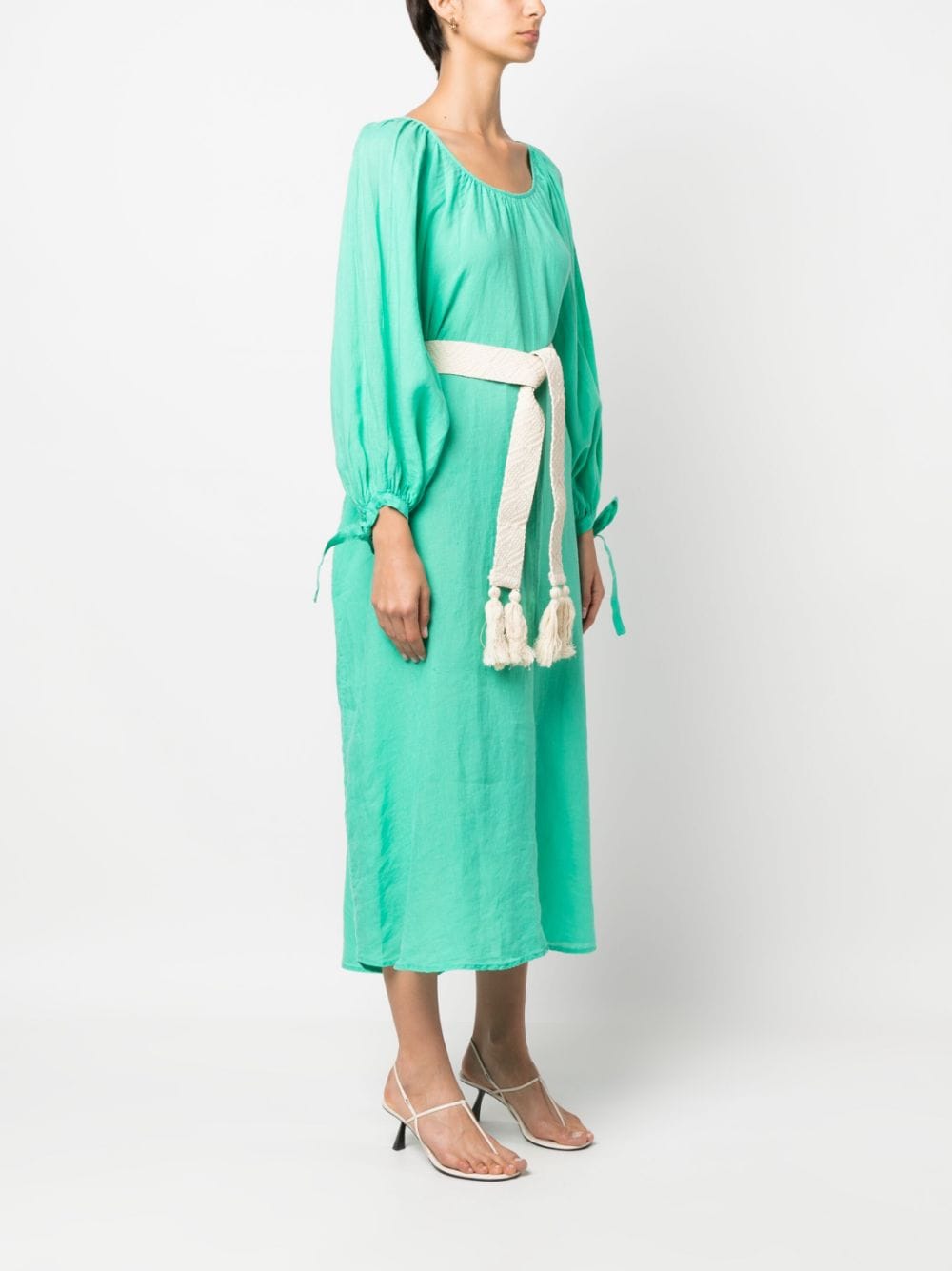 120% Lino Belted Linen Midi Dress In Green | ModeSens