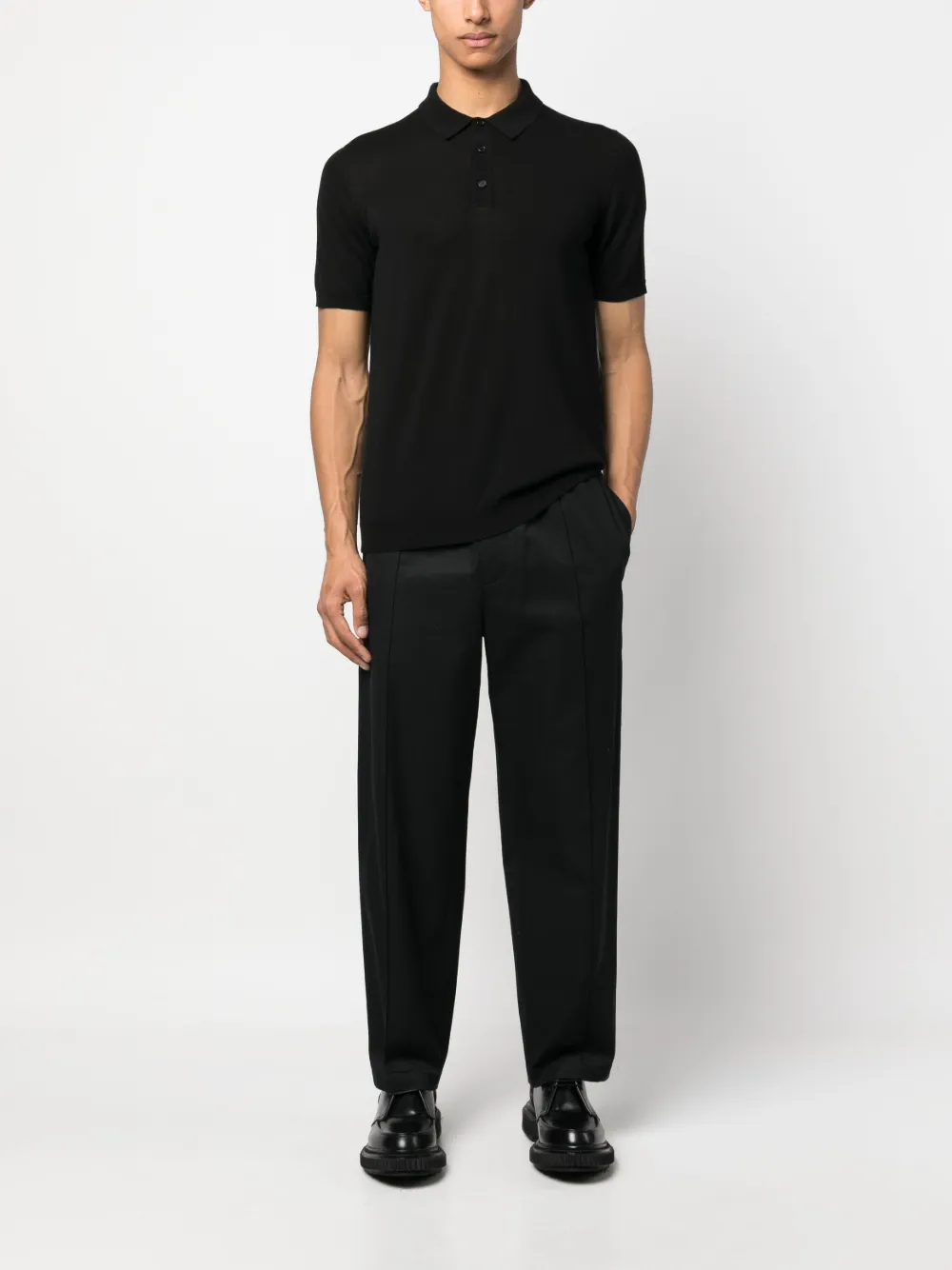 Roberto Collina Gebreid poloshirt - Zwart