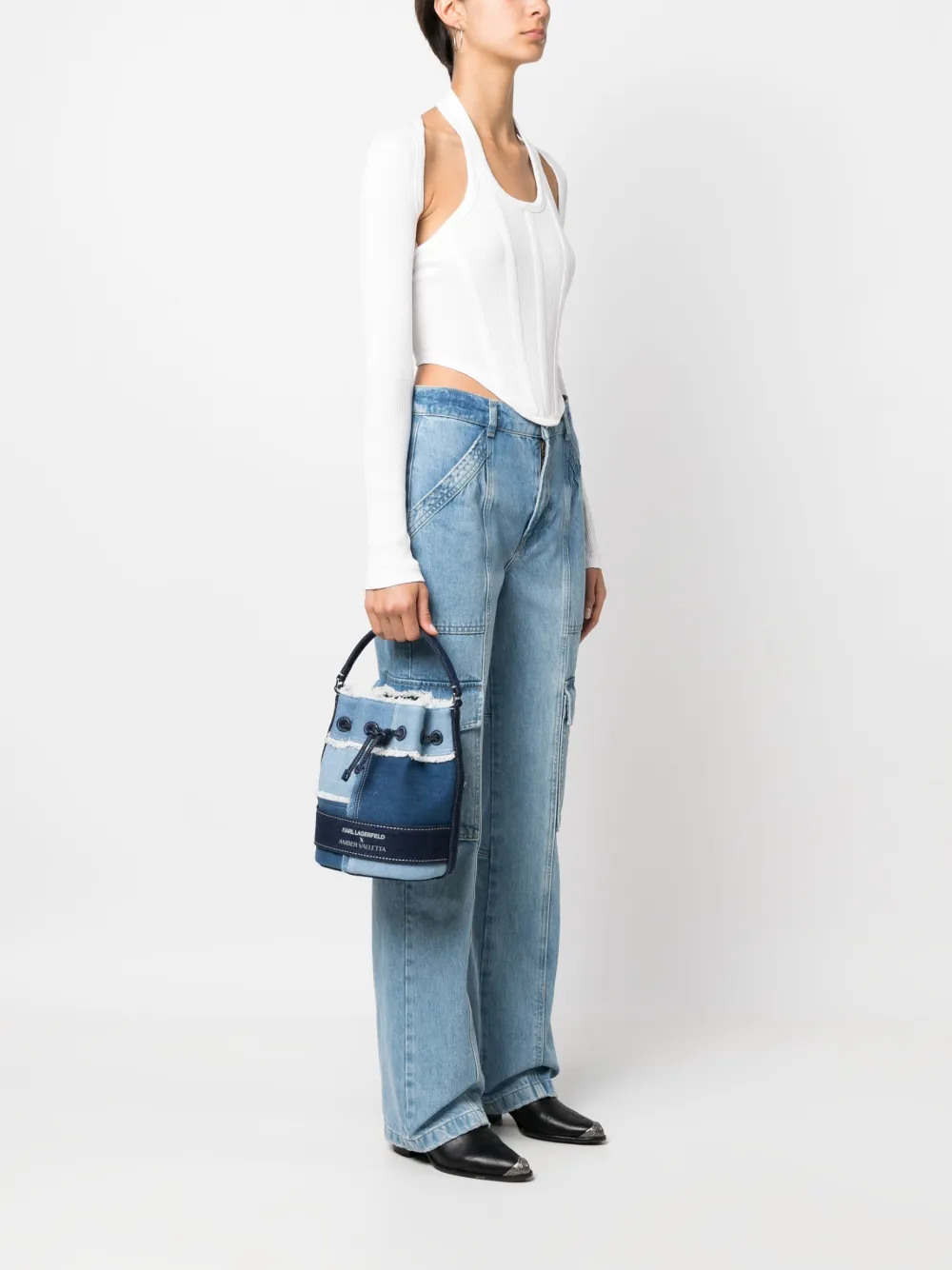 Karl Lagerfeld x Amber Valletta bucket-tas met patchwork - Blauw