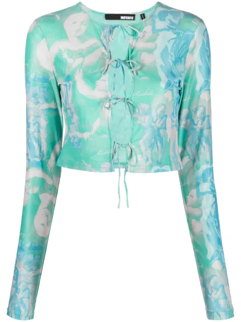 ROTATE marble-print tied cropped top