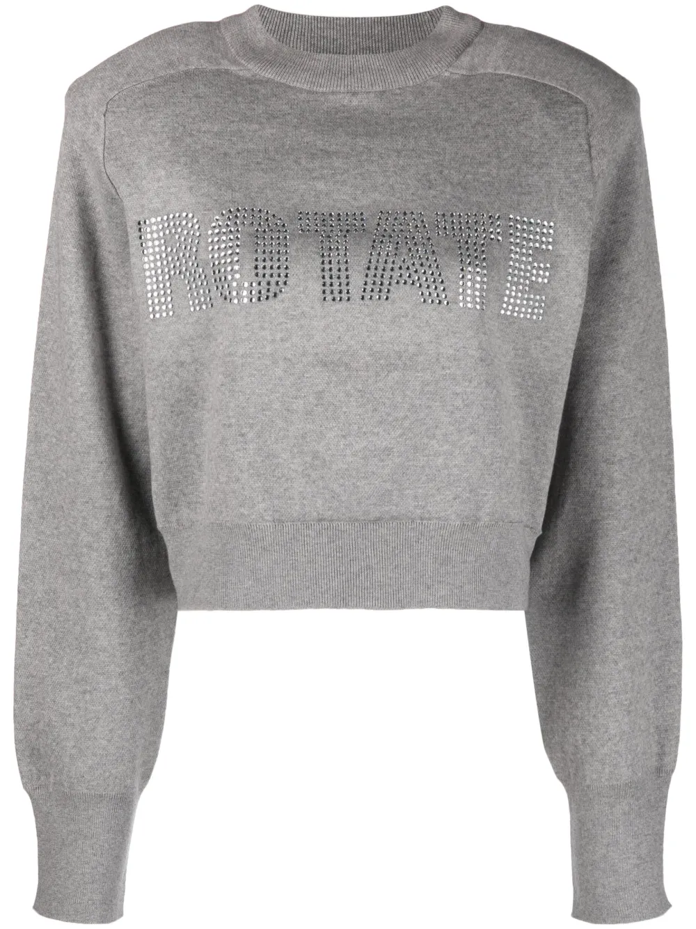 Rotate Birger Christensen Rotate Cropped Sweater With Rhinestone Studded Logo In Grau