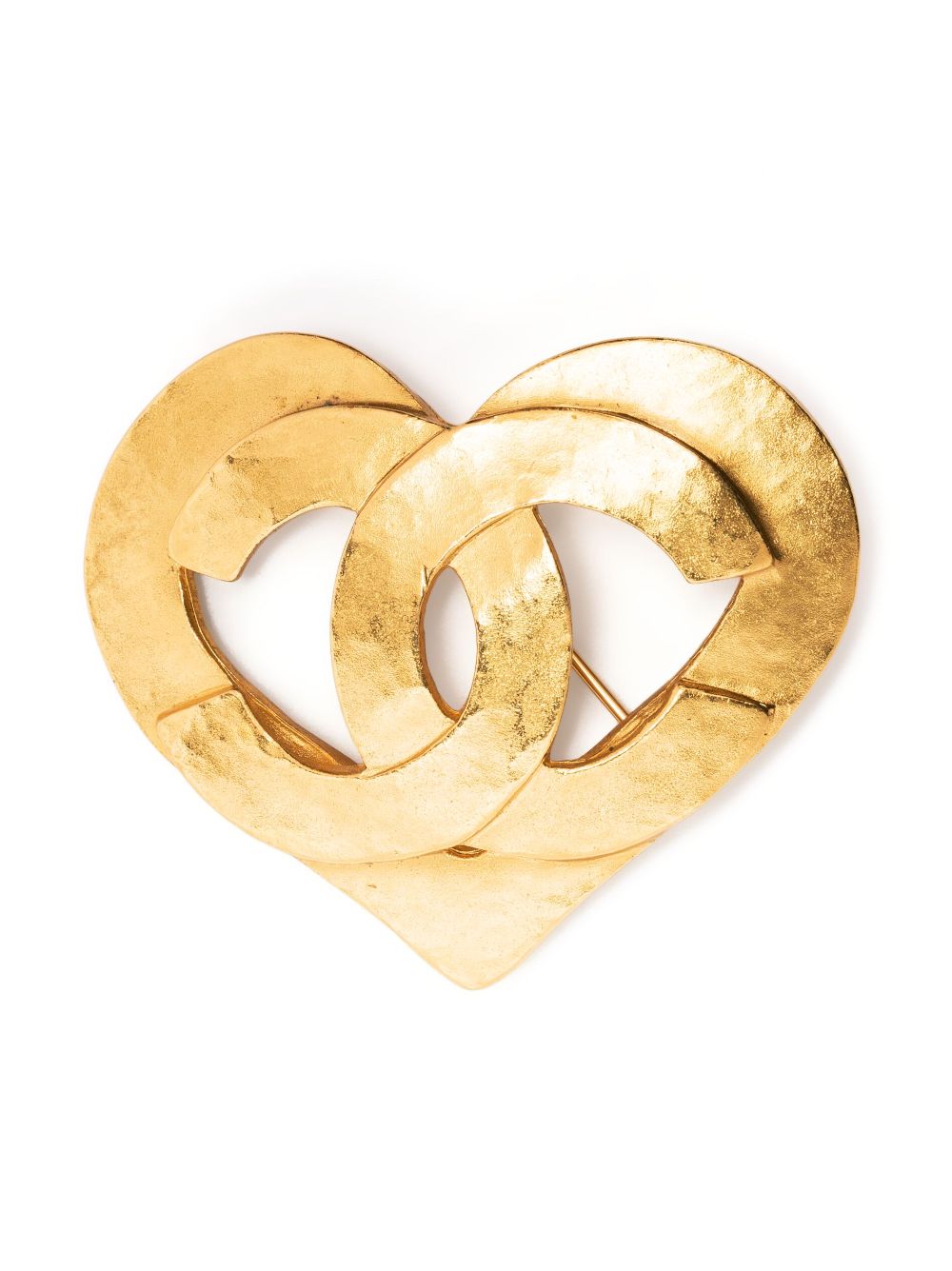 Pre-owned Chanel 1995 Cc Heart Brooch In Gold