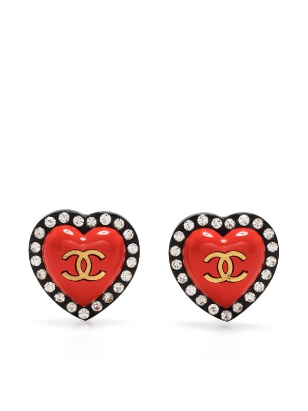 CHANEL Pre-Owned 1995 rhinestone-embellished Heart clip-on Earrings -  Farfetch