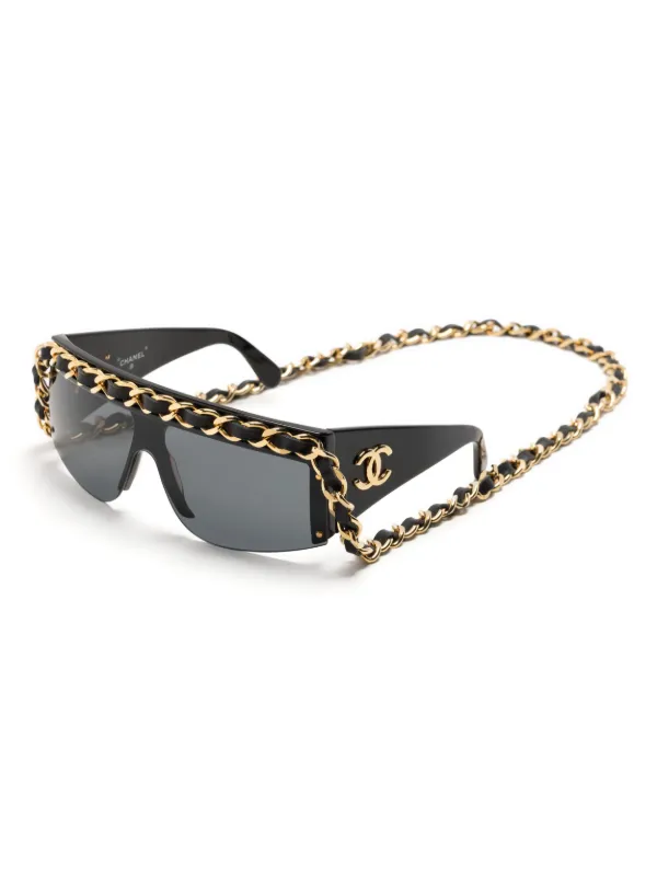 90s〜00s CHANEL vintage sunglasses CHANEL Pre-Owned 1990-2000s leather-and-chain Trimmed Shield
