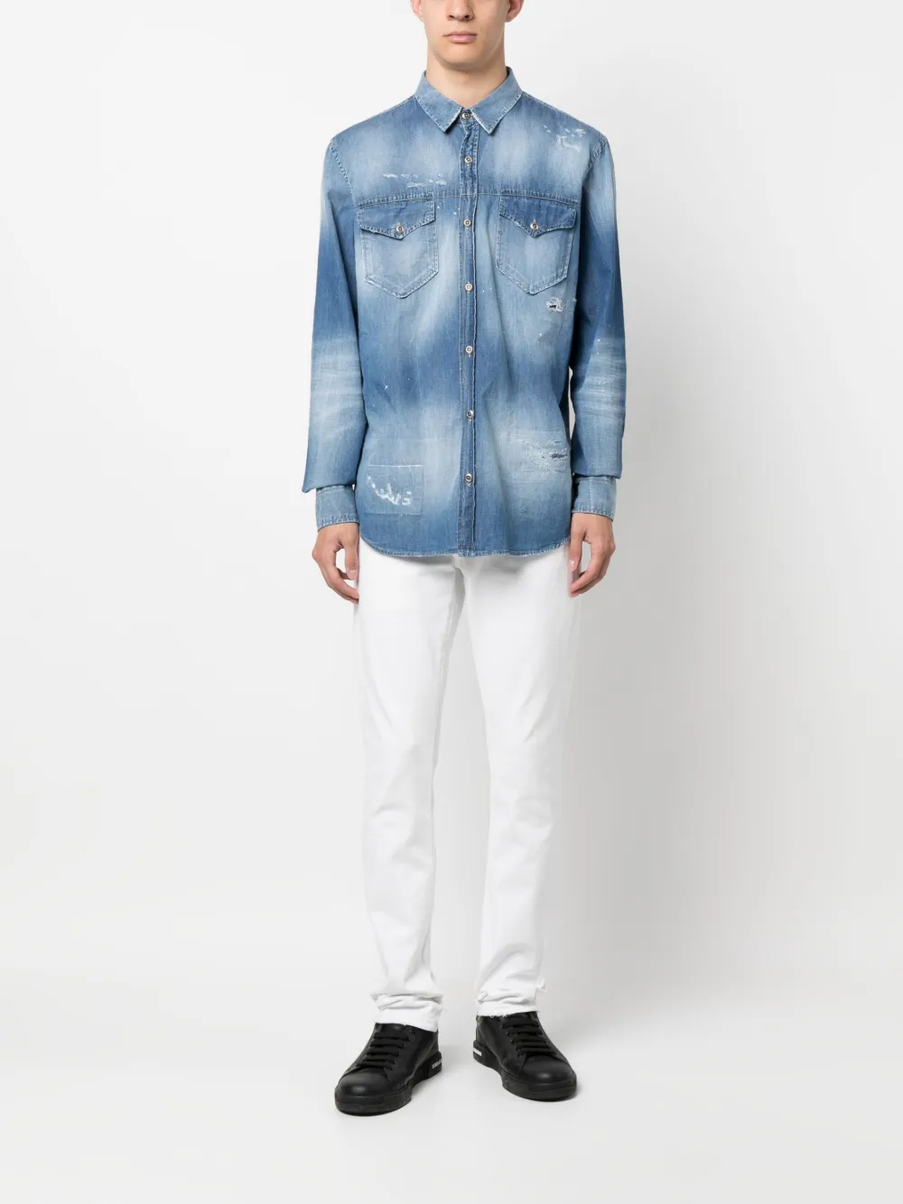 John Richmond Overhemd met gerafeld effect - Blauw