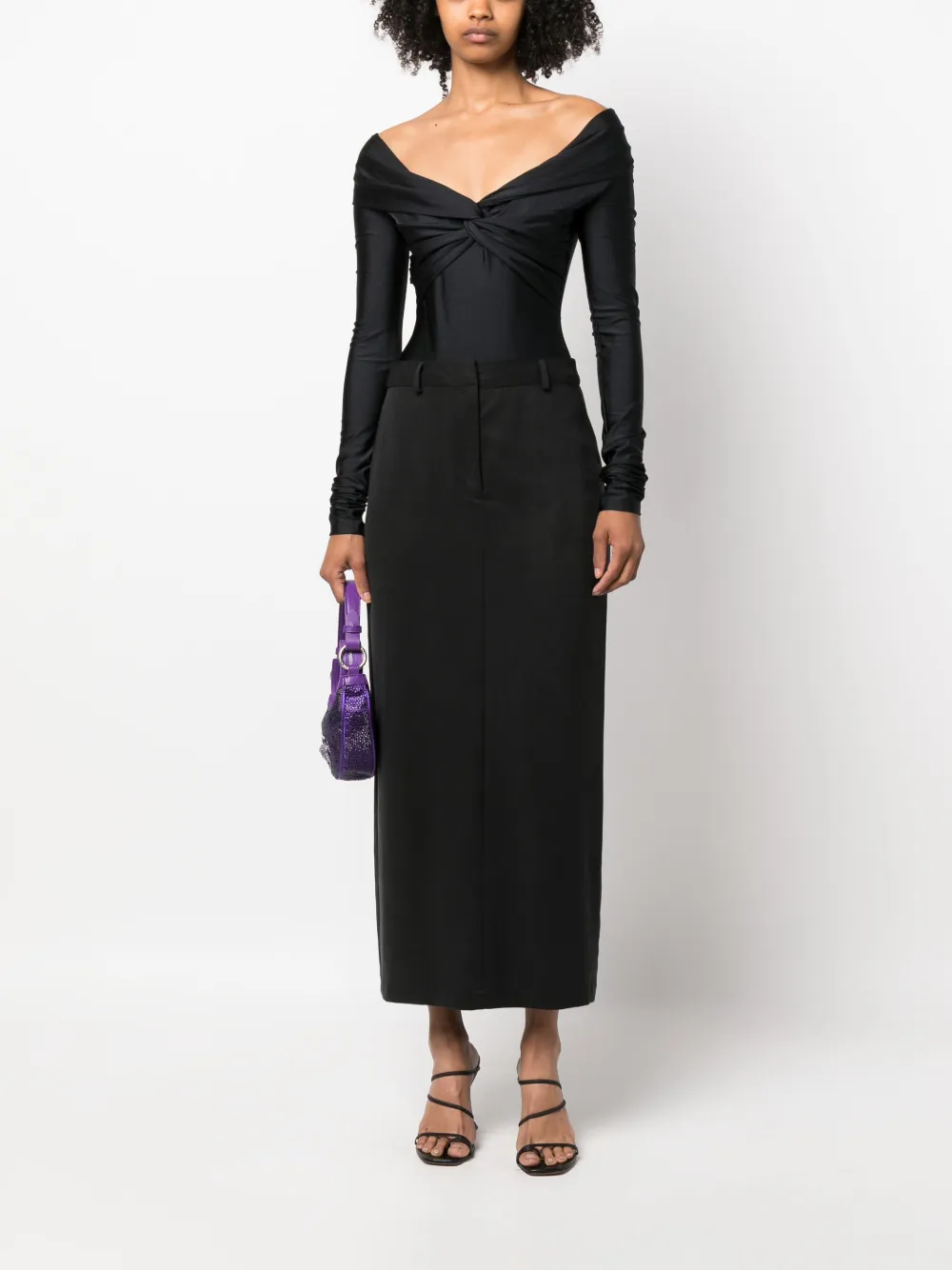 THE ANDAMANE twist-detail off-shoulder bodysuit - Zwart