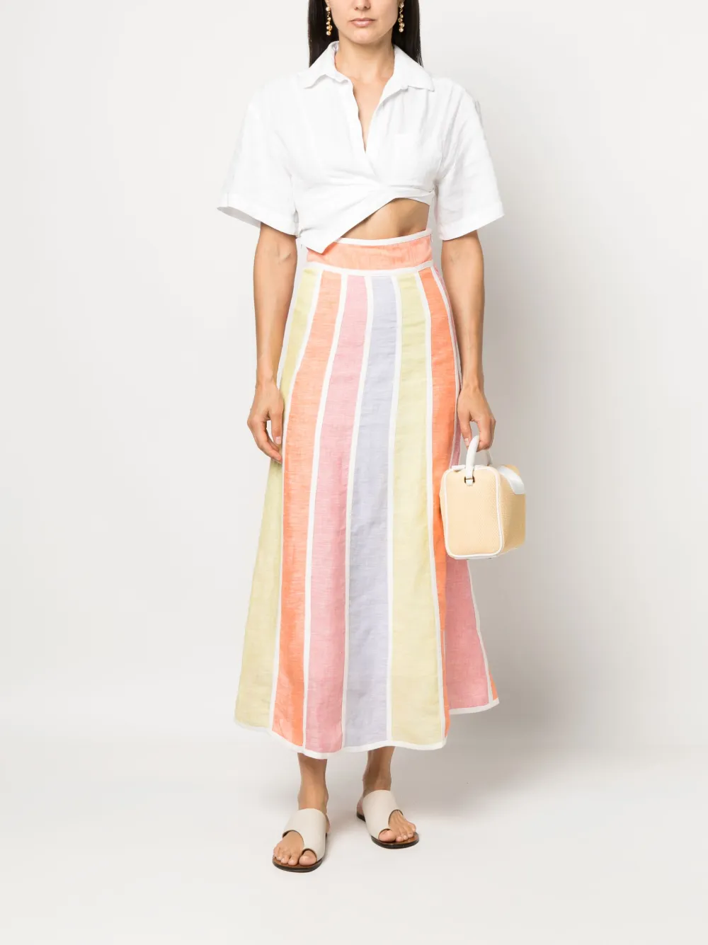 AMOTEA Charline stripe-print midi skirt - Oranje