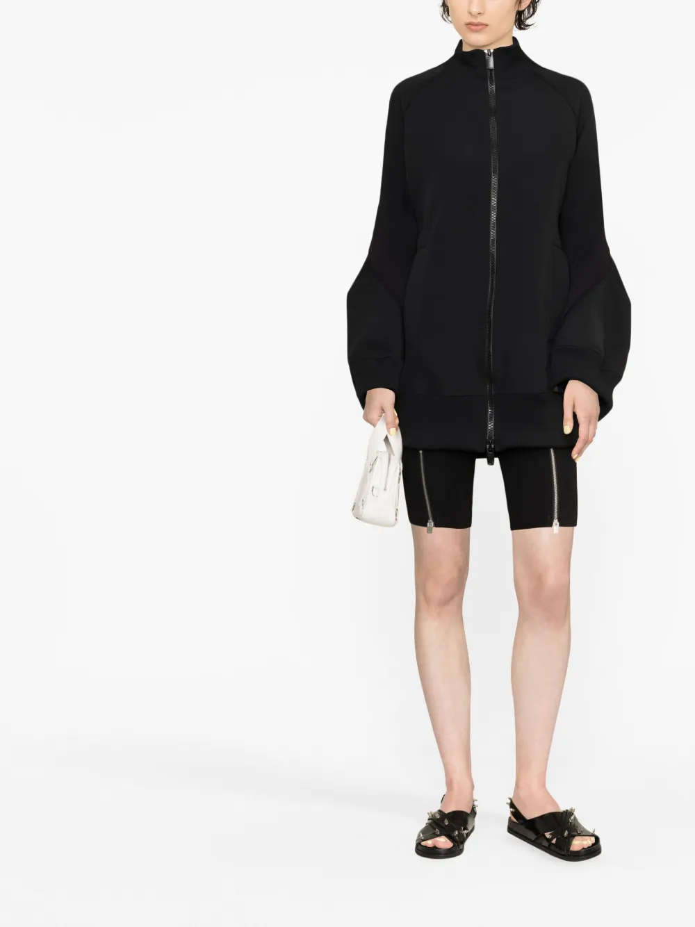 sacai puff-sleeve zip-up jacket - Zwart