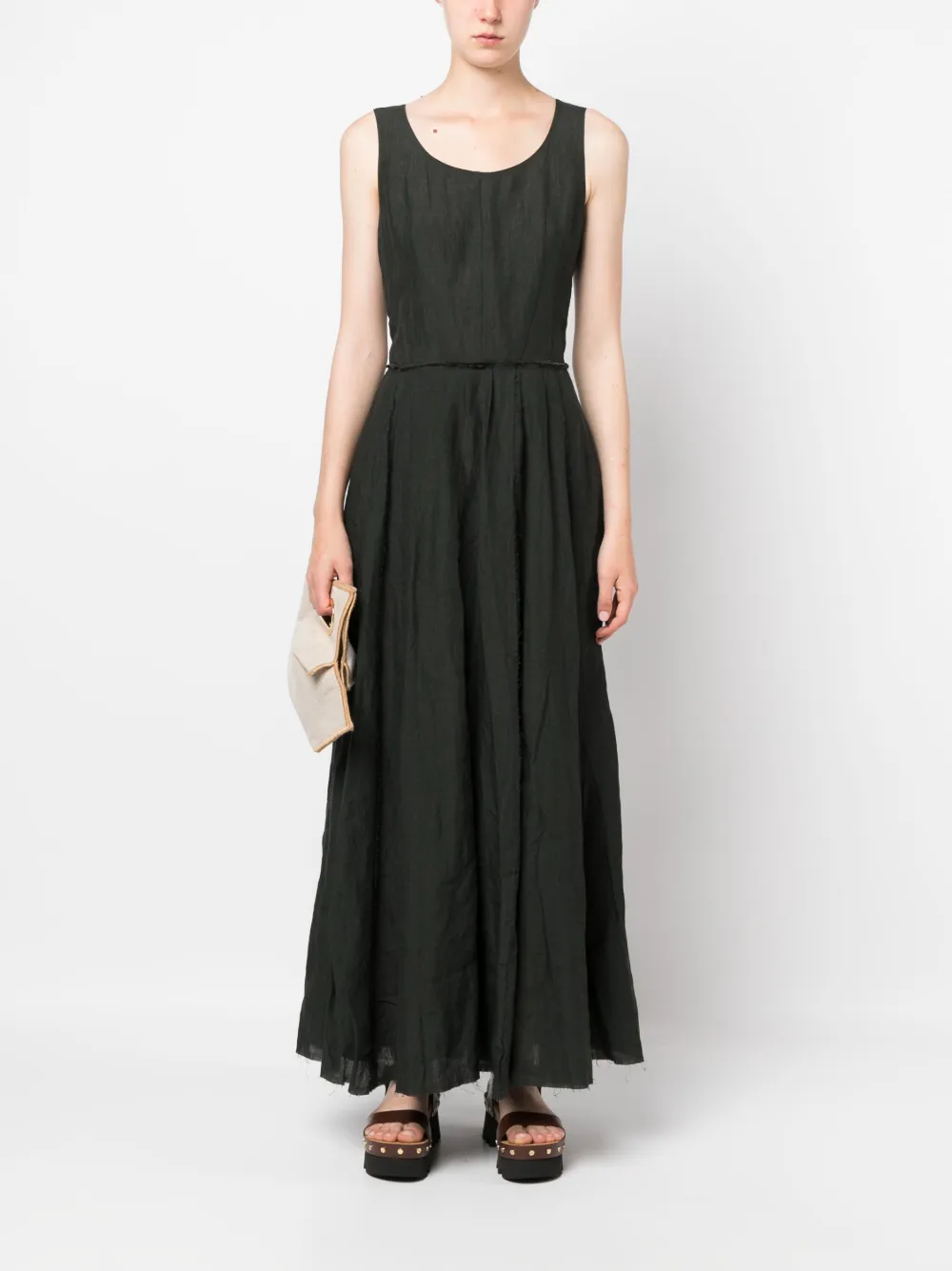 Ziggy Chen two-tone pleat-detail maxi dress - Groen