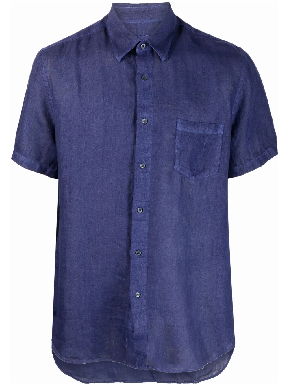 120% Lino Slub-texture Short-sleeved Linen Shirt In Blue