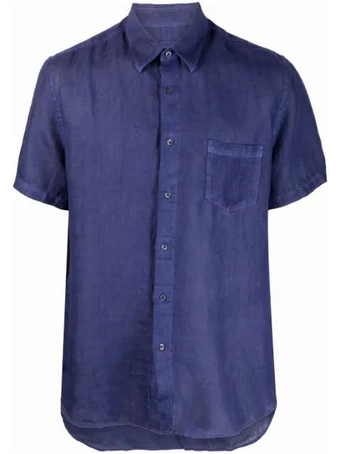 120% Lino camisa texturizada manga corta