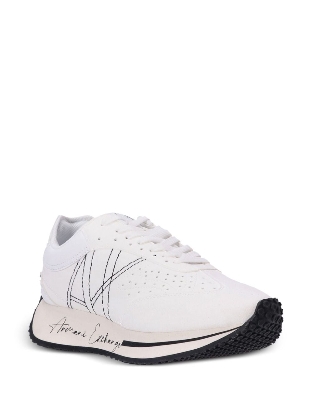 Shop Armani Exchange Embroidered-logo Low-top Sneakers In White
