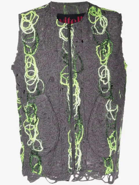 VITELLI open-knit distressed zipped waistcoat