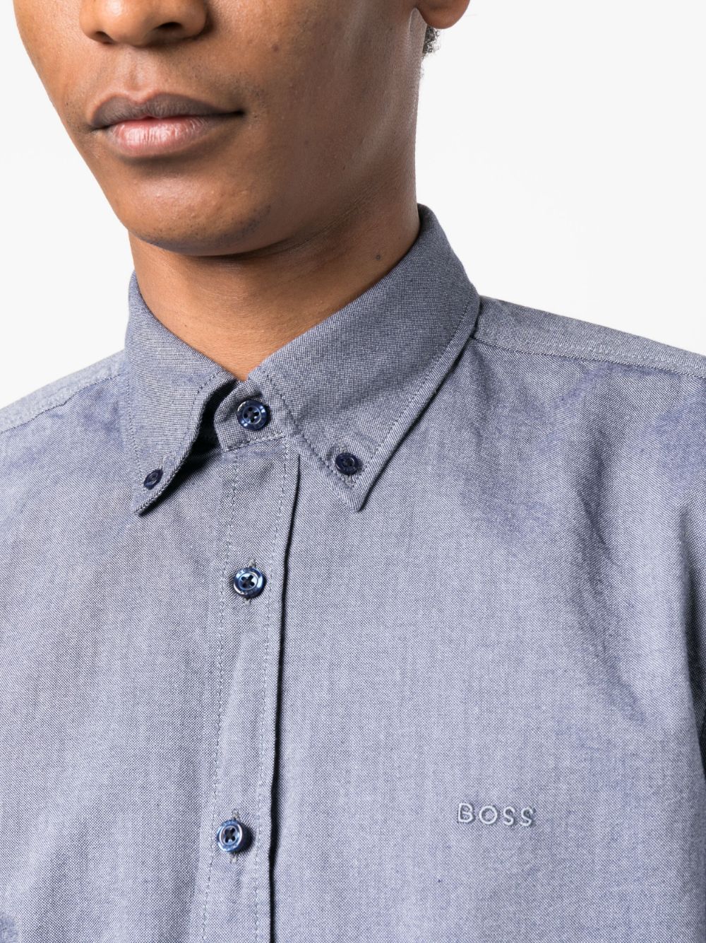 Shop Hugo Boss Embroidered-logo Detail Shirt In Grey