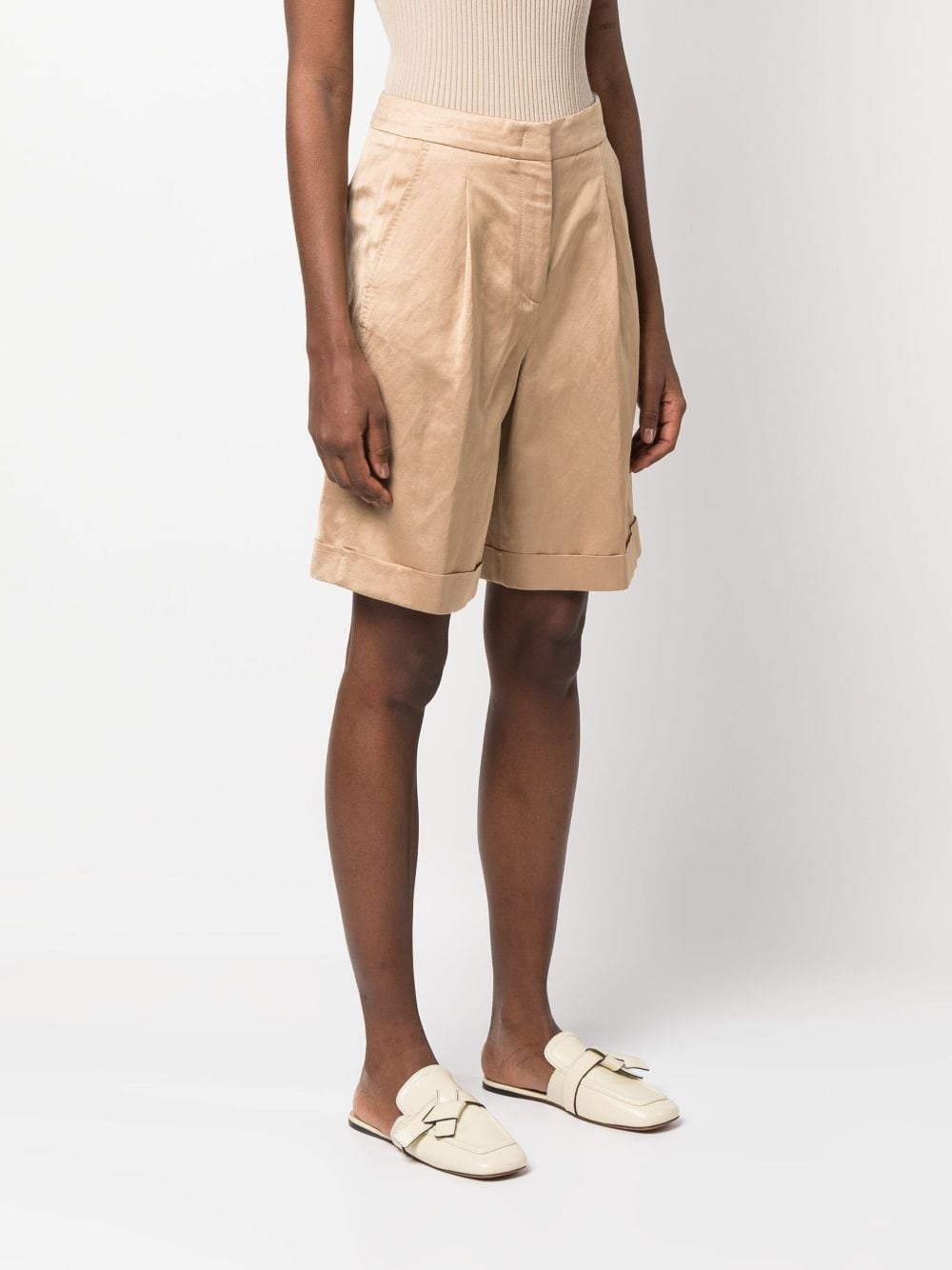 Shop Peserico High-waisted Tailored Shorts In Neutrals