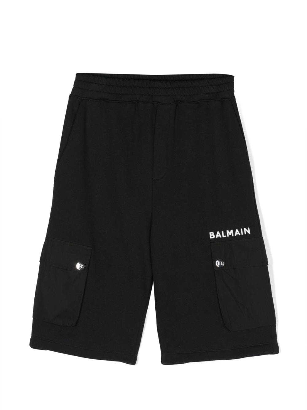 Balmain Kids' Logo Organic Cotton Cargo Sweat Shorts In Black