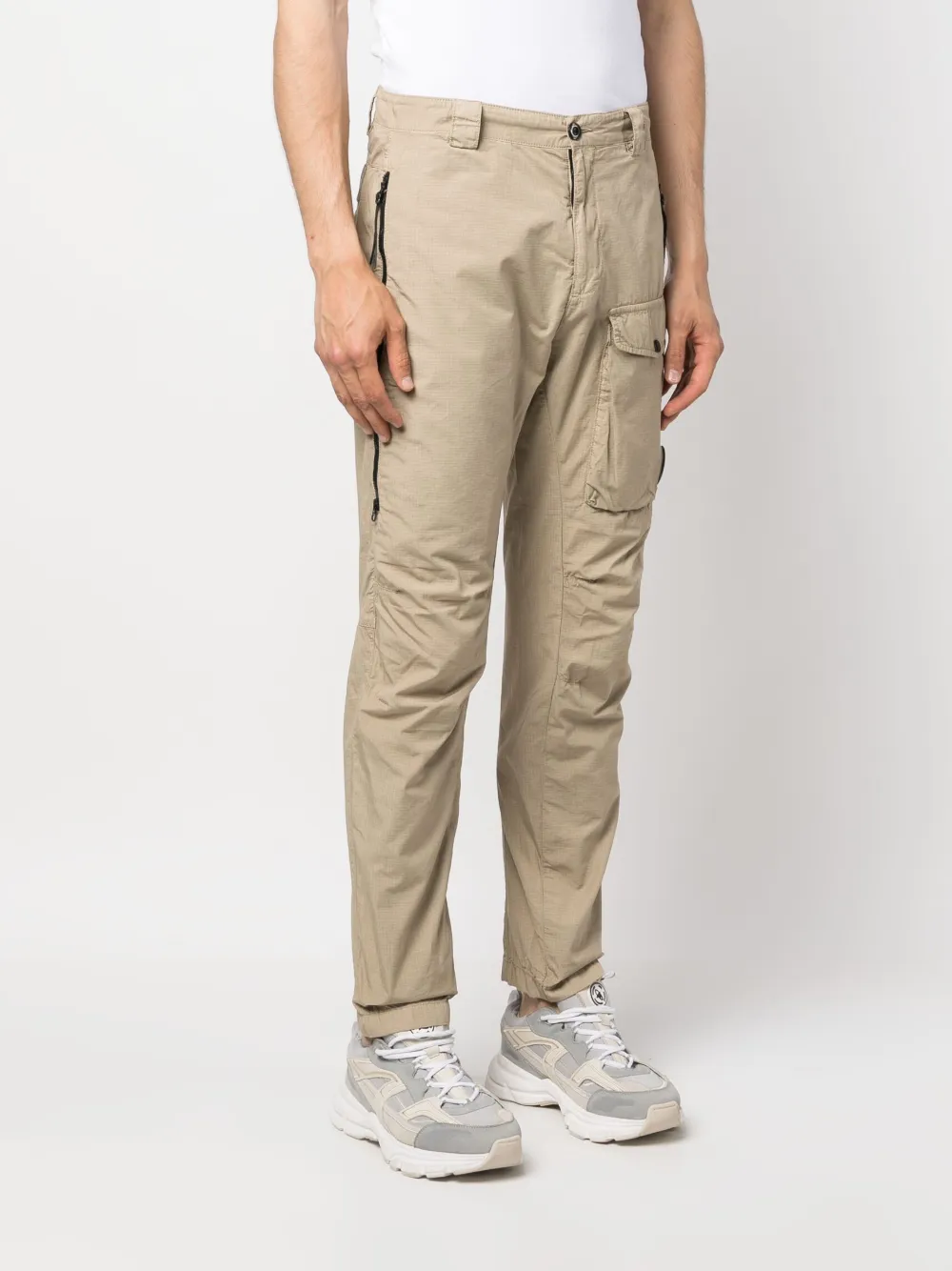 C.p. Company Lens-detail Cotton Tapered Trousers In Neutrals