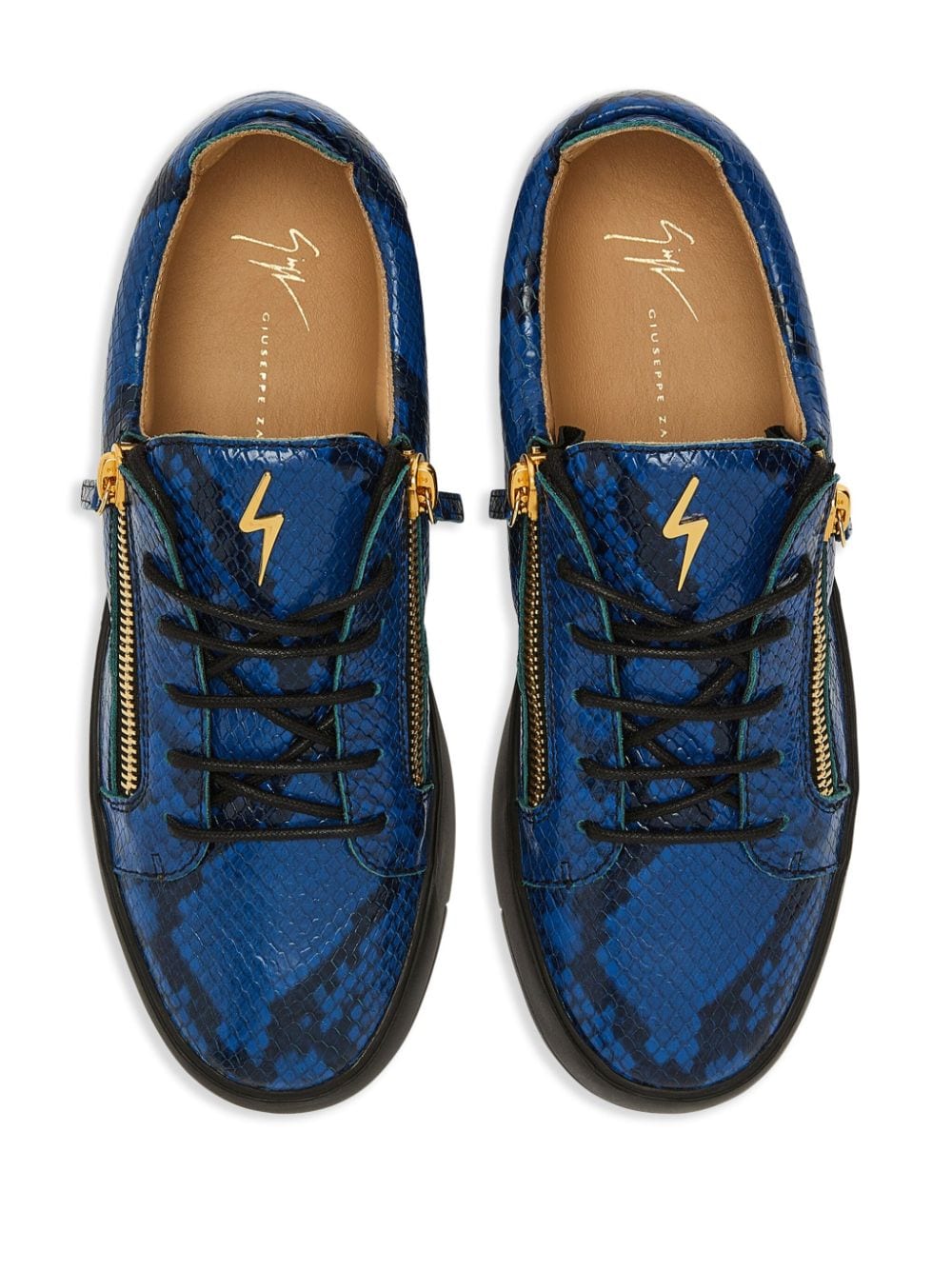 Shop Giuseppe Zanotti Frankie Snakeskin Low-top Sneakers In Blue