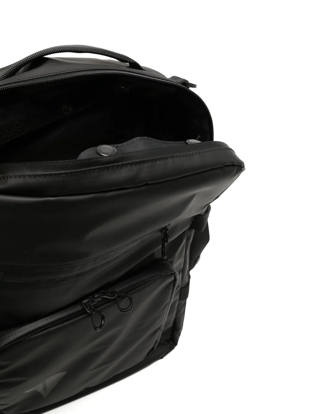 And Wander Logoengraved Rectangleshape Backpack In Black ModeSens