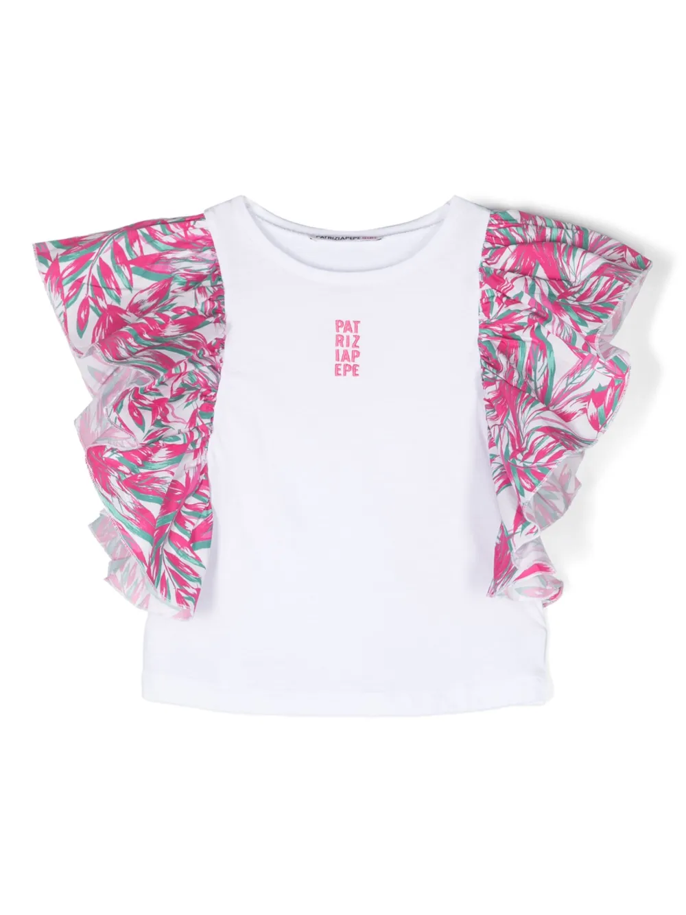 Patrizia Pepe Girl Kids' Logo-embroidered Ruffled T-shirt In White