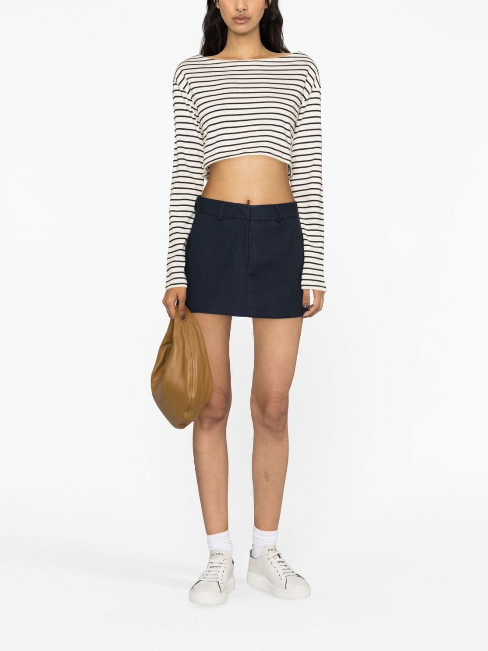 The Frankie Shop boat-neck striped crop top - Beige