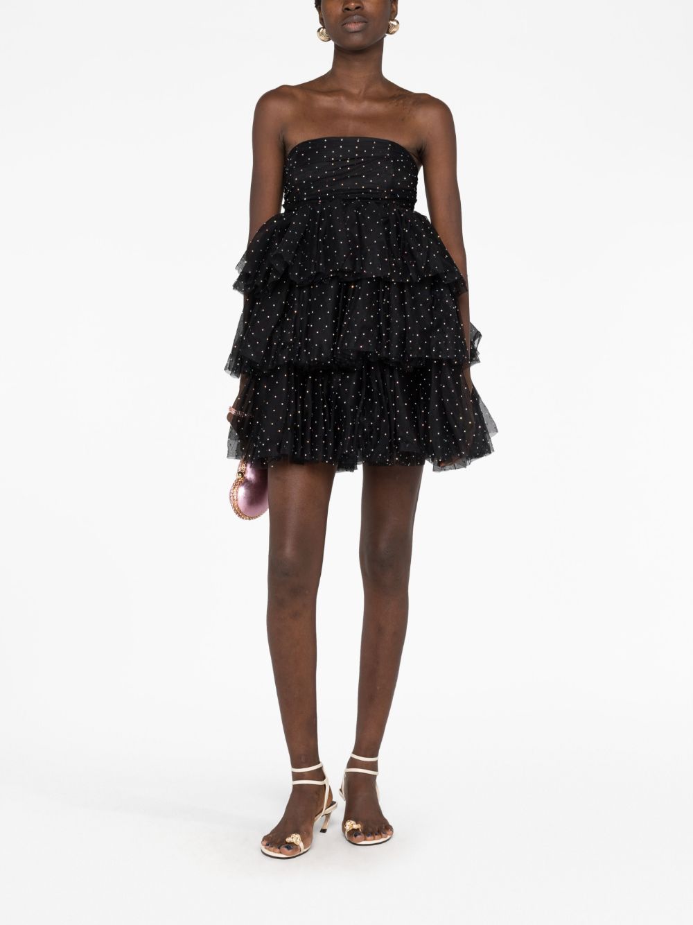 Shop Rotate Birger Christensen Crystal-embellished Ruffle Minidress In Black