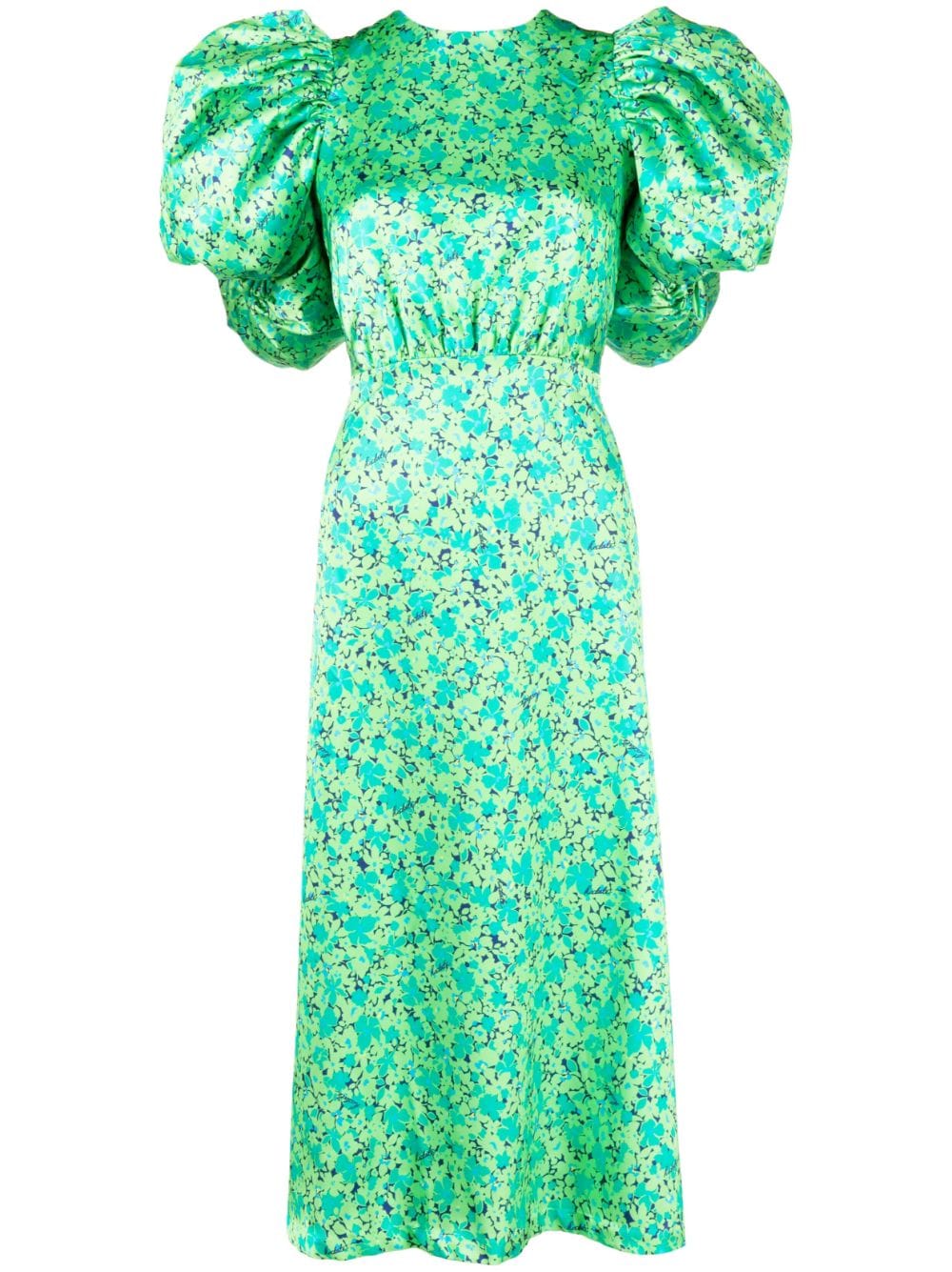 Shop Rotate Birger Christensen Floral-print Satin Midi-dress In Green