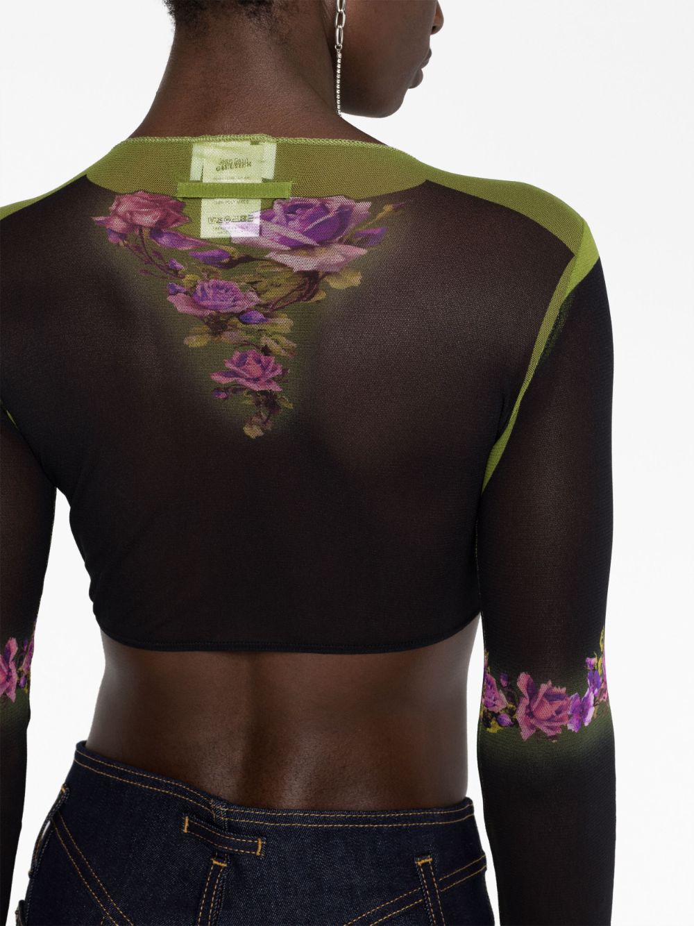 Shop Jean Paul Gaultier Floral-print Cropped Top In Black