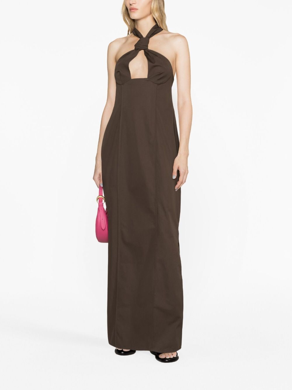 Shop Sinéad O’dwyer Halterneck Cotton Maxi Dress In Brown
