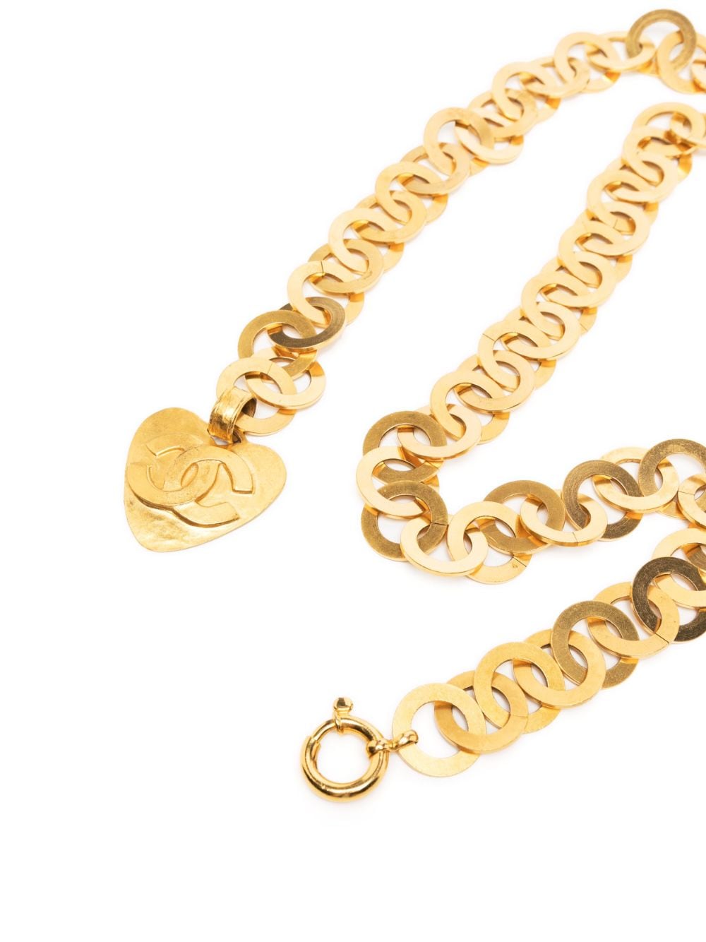 Pre-owned Chanel 1995 Heart Charm Chain Belt In Gold