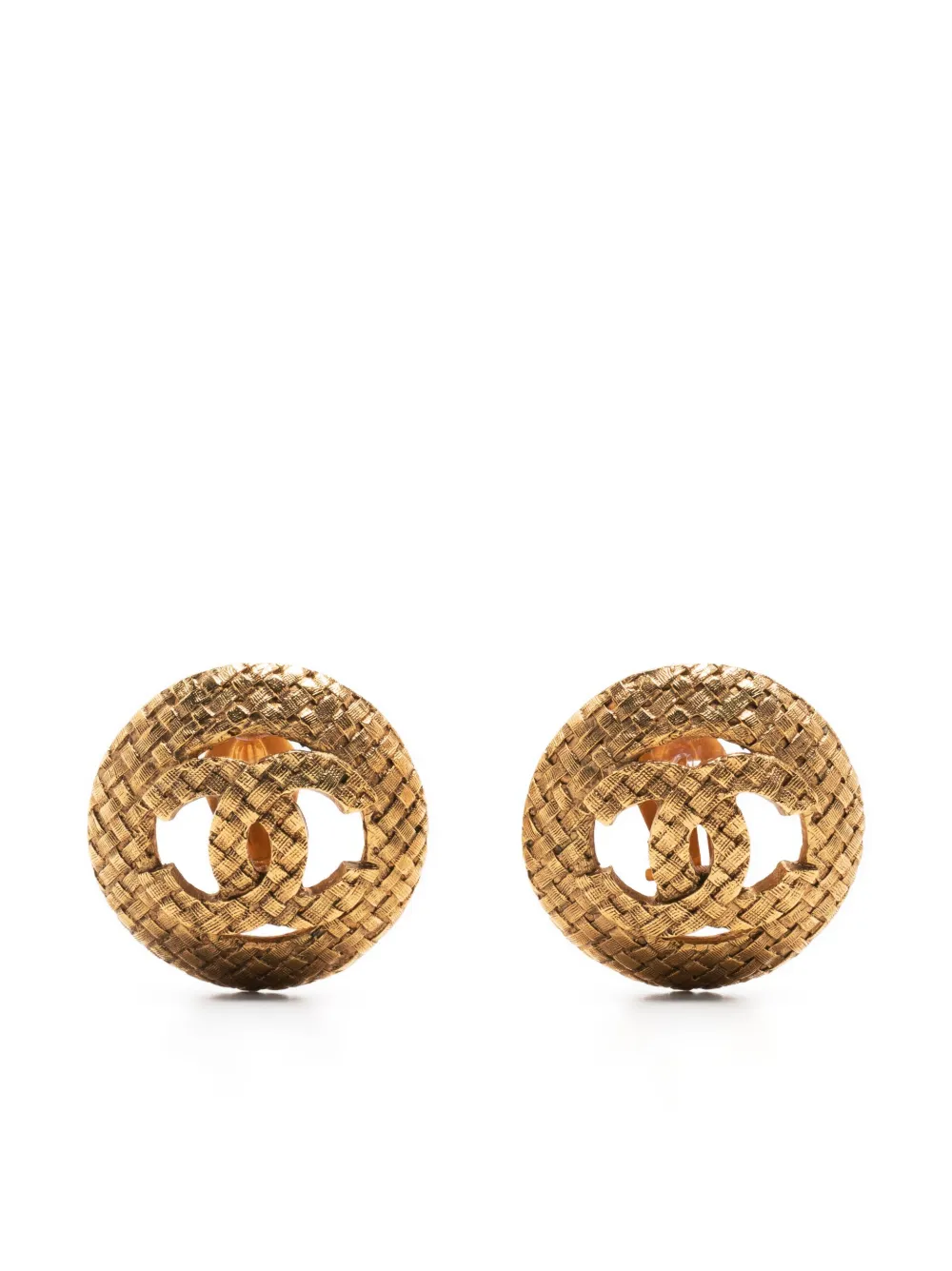 Pre-owned Chanel 1980-1990s Cc Diamond-quilted Clip-on Earrings In Gold