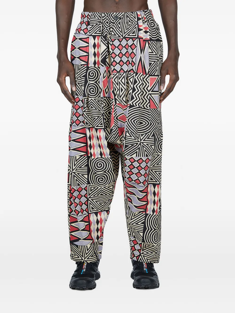 Engineered Garments patchwork pleated trousers | Black | Image 1
