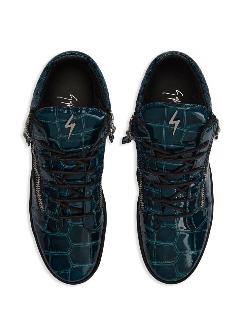 Shop Giuseppe Zanotti Frankie Crocodile-embossed Hi-top Sneakers In Blue