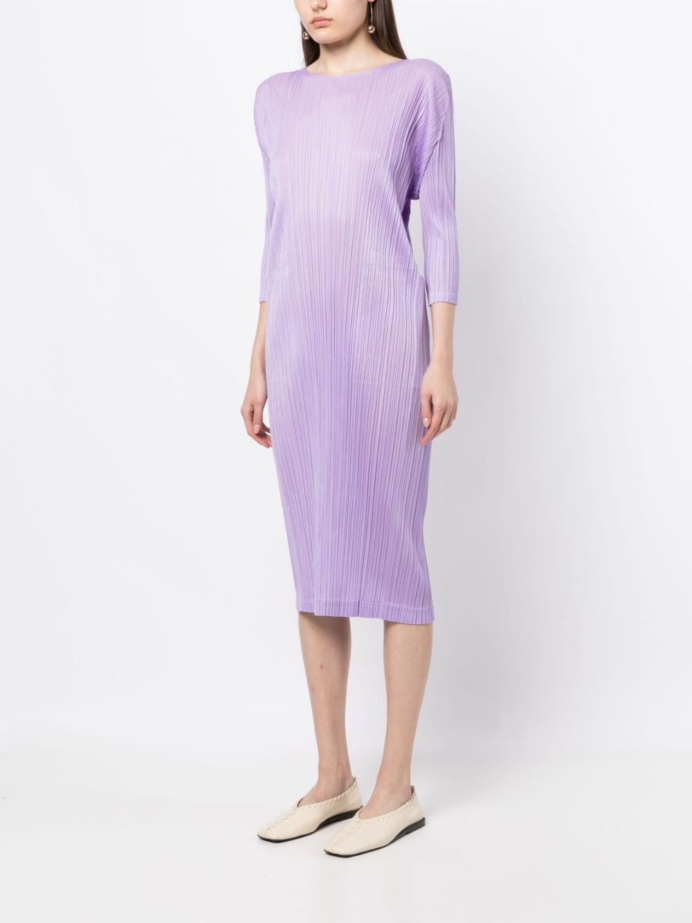 Shop Issey Miyake Pleated Midi Dress In Purple