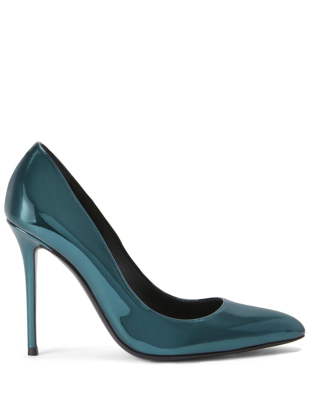 Teal patent store leather pumps