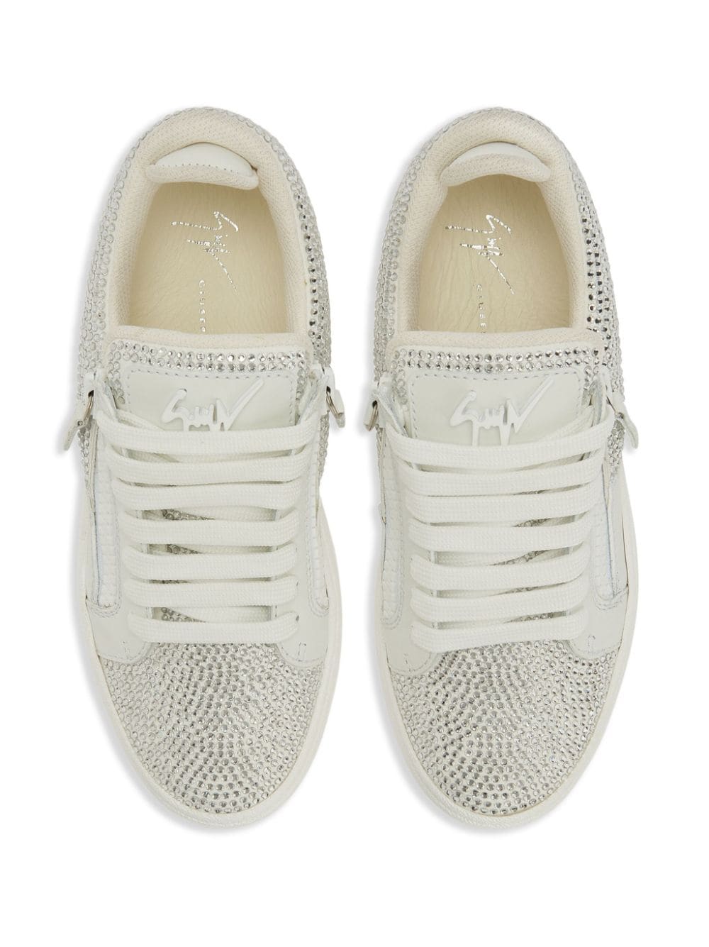 Shop Giuseppe Zanotti Gz94 Rhinestone-embellished Leather Sneakers In 白色