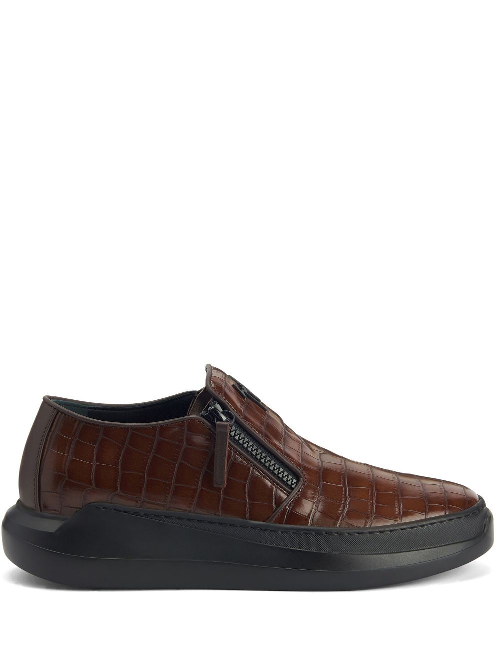 Giuseppe Zanotti Crocodile-effect Leather Slip-on Sneakers In Brown