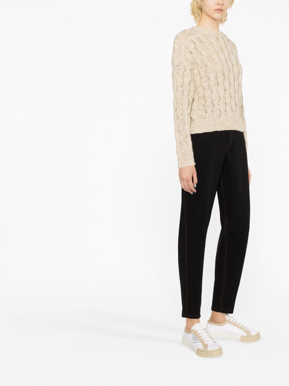 Shop Brunello Cucinelli Sequin-embellished Cable-knit Sweater In Neutrals