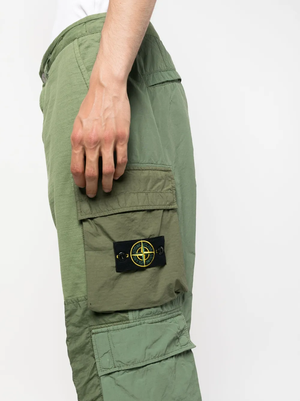 Shop Stone Island Panelled Straight-leg Cargo Trousers In Green