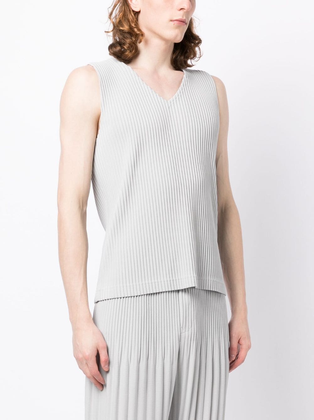 Shop Issey Miyake Plissé V-neck Tank Top In Grey