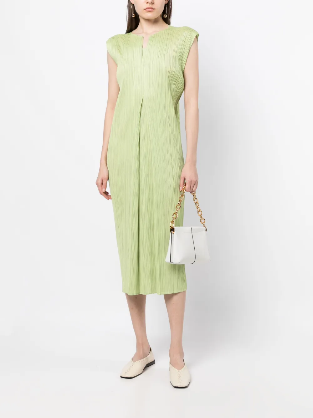 Pleats Please Issey Miyake Geplooide midi-jurk - Groen