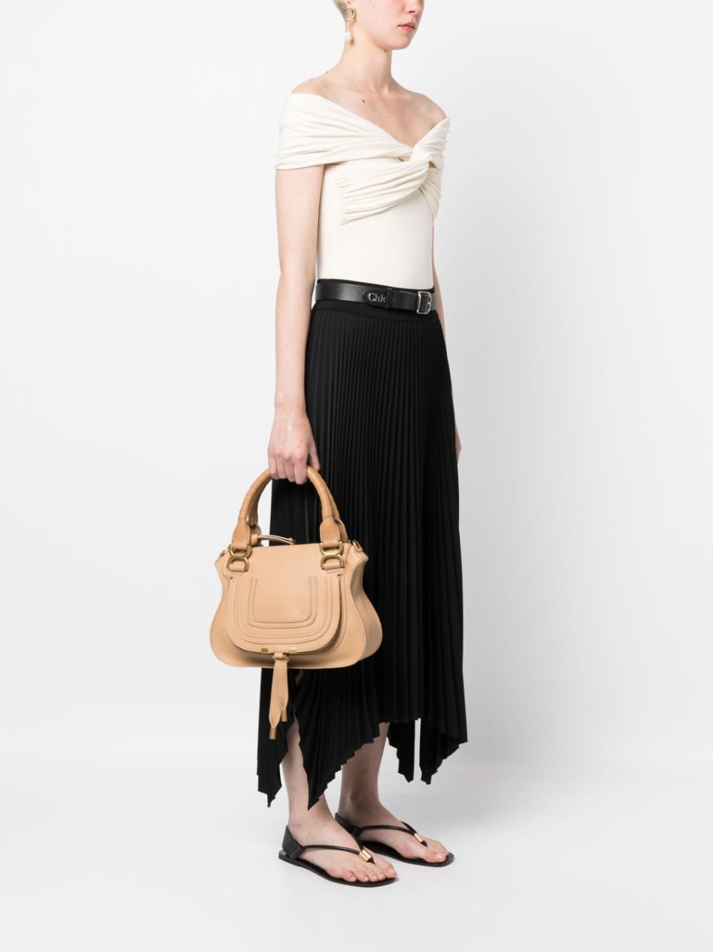 Shop Chloé Small Marcie Leather Tote Bag In Brown