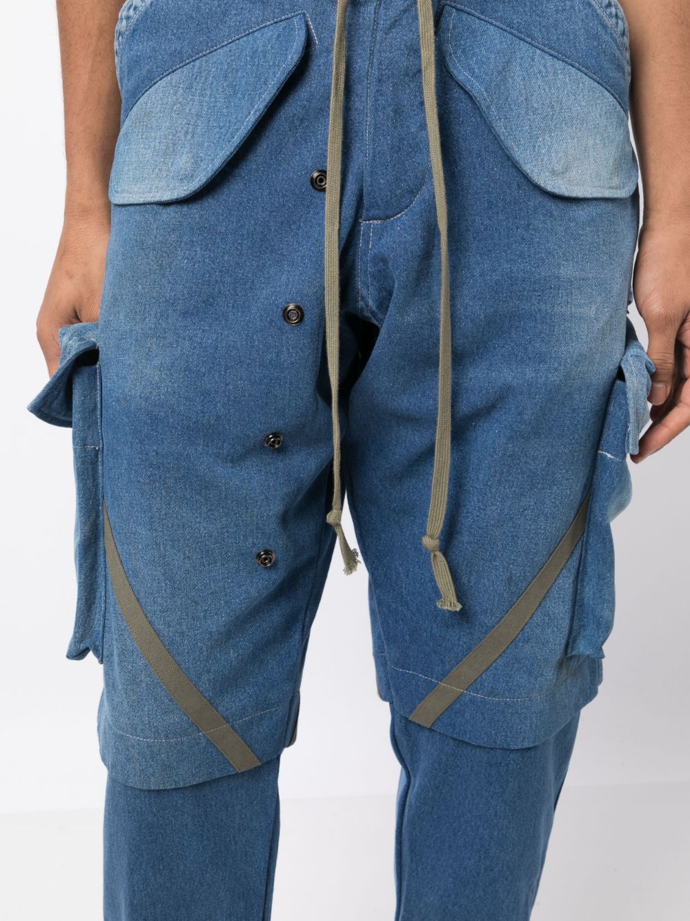Shop Greg Lauren Panelled Washed Jeans In Blue