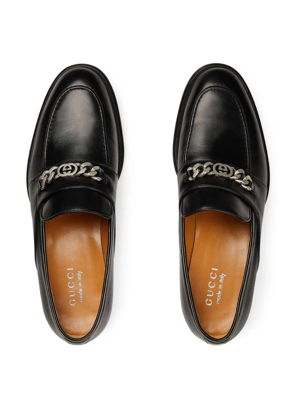 Gucci Gg Chain Leather Loafers In Black