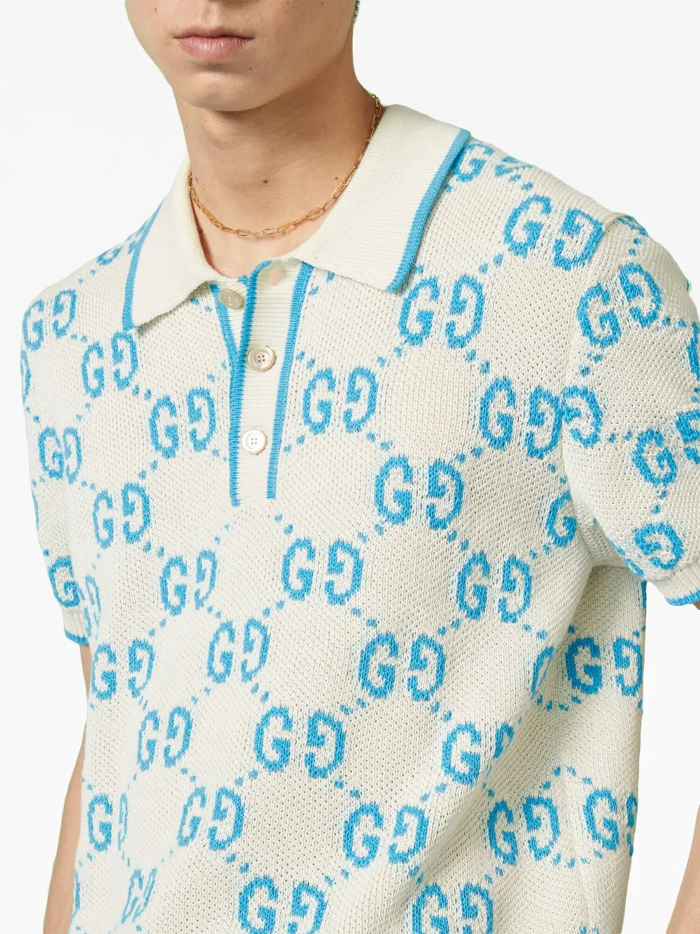 Gucci Gg Jacquard Logo Cotton Polo Shirt Farfetch