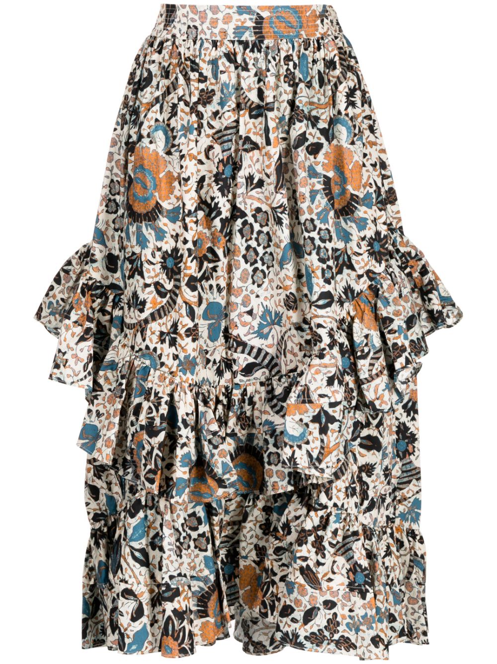 Ulla Johnson Allegra Ruffled Cotton Skirt In Brown