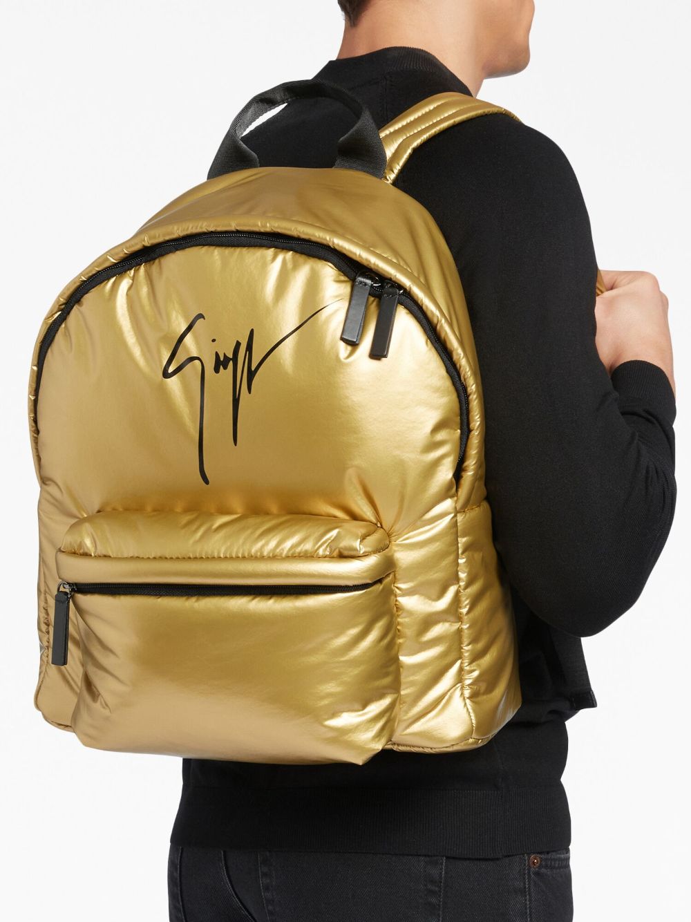 Shop Giuseppe Zanotti Bud Signature-embroidery Backpack In Gold