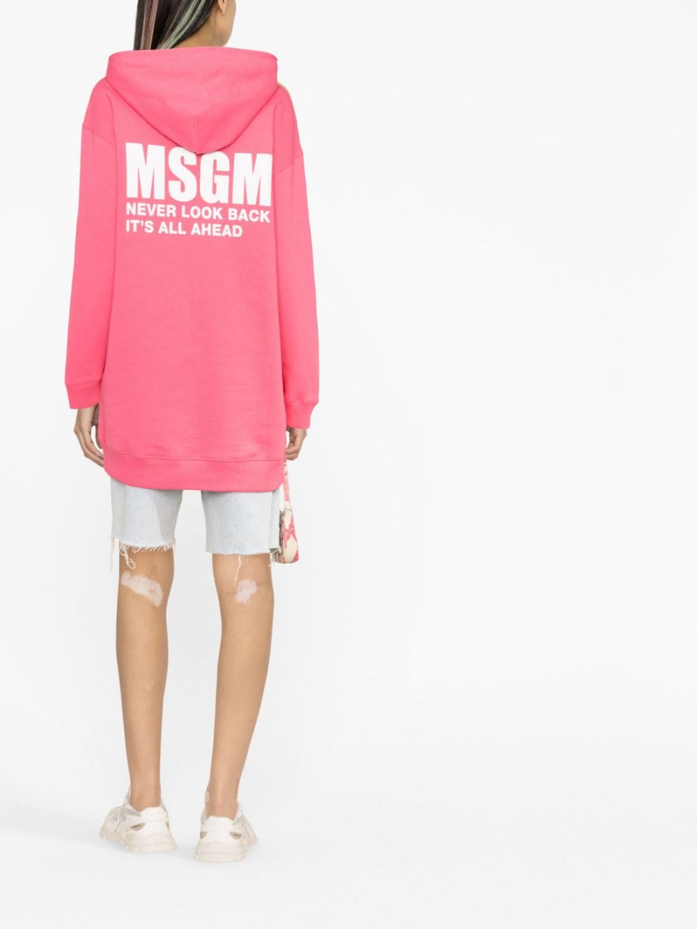 Shop Msgm Logo-print Drawstring Cotton Hoodie In Pink
