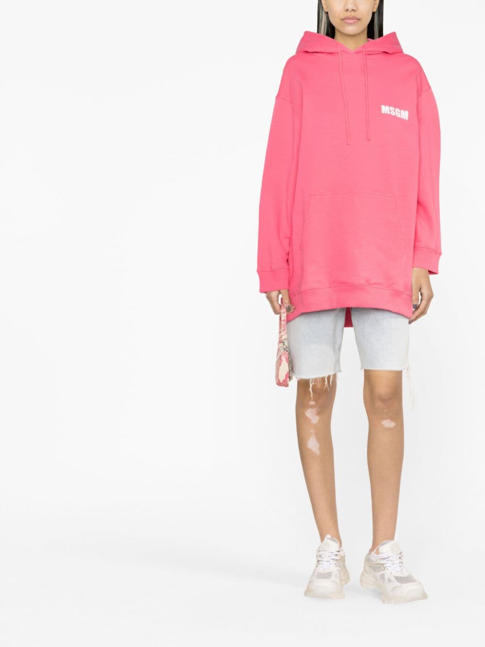 Shop Msgm Logo-print Drawstring Cotton Hoodie In Pink